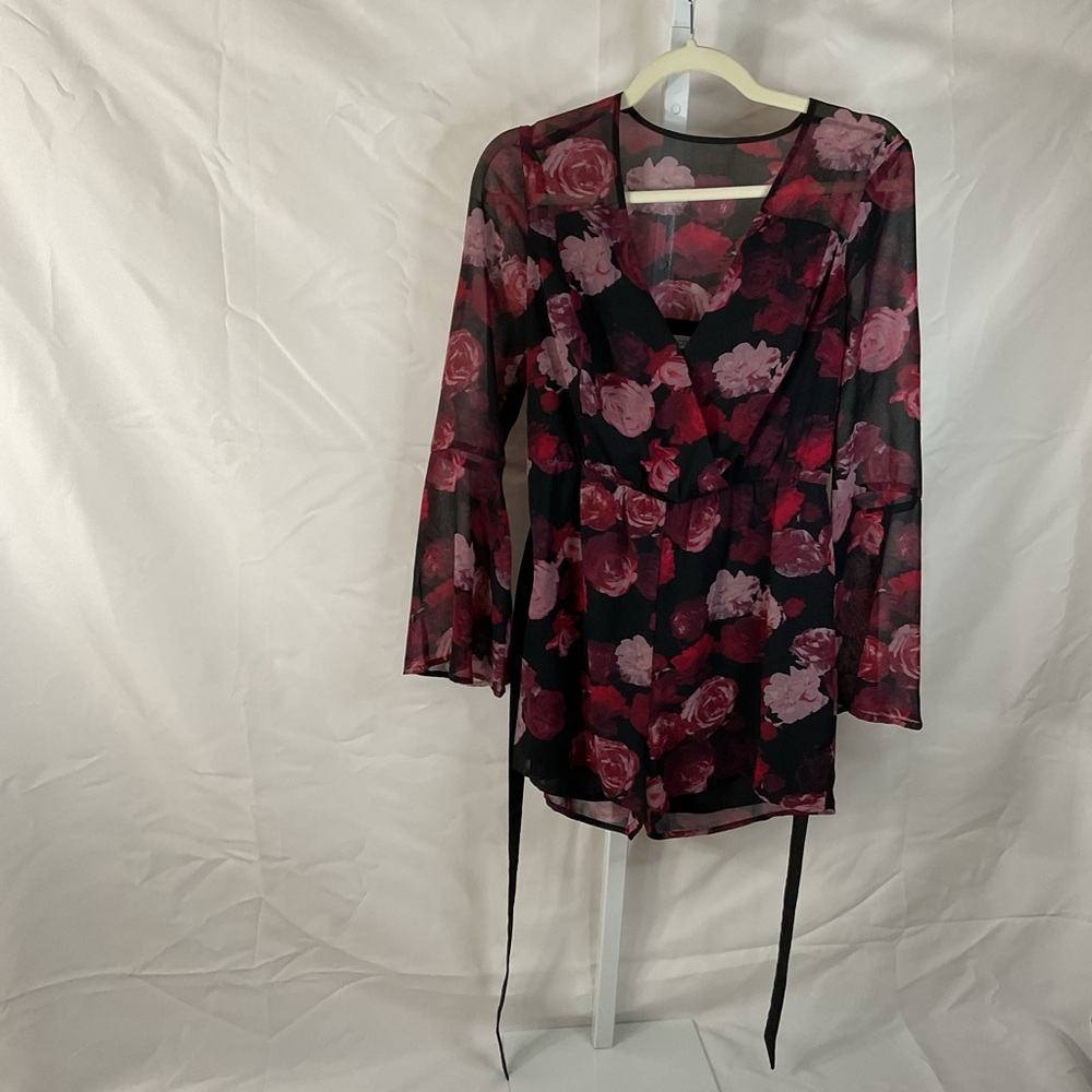 BCBGeneration Pink and Black Floral Romper